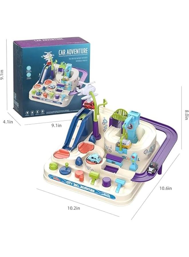 Car Adventure Toys for 3 4 5 6 7 8 Year Old Boys Girls, Race Tracks Toy for Boys with 4 Toy Vehicle, Preschool Educational Toy Car for Boy, Interactive Classic Toys Vehicle, White - Image 2