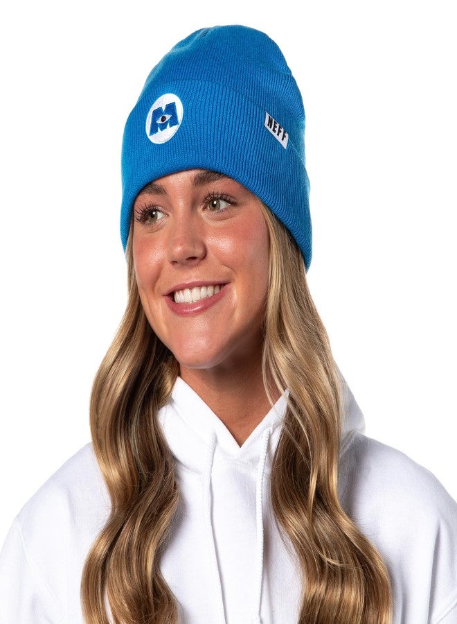 Neff Monsters Inc Embroidered Logo Fold Cuff Adult Beanie OSFM Blue - Image 2