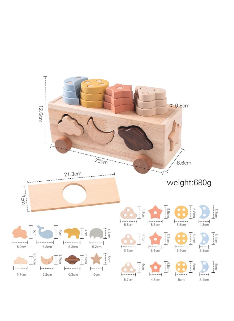 Excefore Wooden Shape Sorter Car Toys, Silicone Montessori Stack Toy Car, Wooden Sorting Car Toy, Learning Educational Toys, Gifts for Preschool Baby Boys & Girls or Toddlers 1-3 Years Old  - Image 3