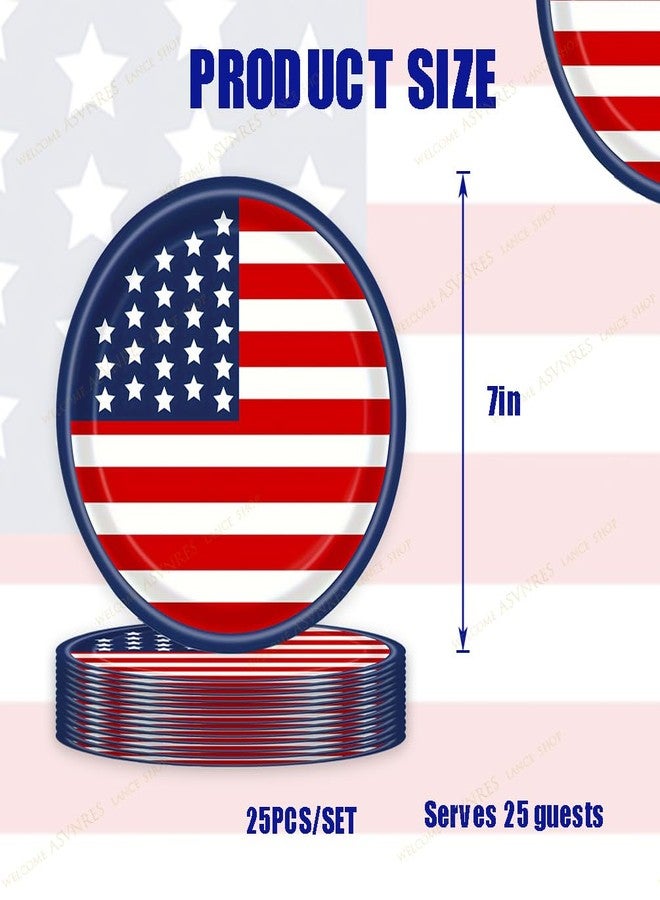 ASVNRES 4th of July Paper Plates Party Theme Paper Plates, 7 Inch American Flag Patriotic Party Supplies Disposable Dinner Round Paper Plates Serve 25 for Independence Day Decorations - Image 2