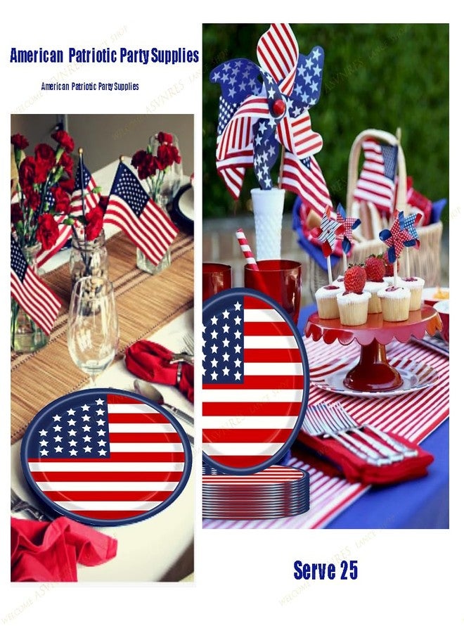 ASVNRES 4th of July Paper Plates Party Theme Paper Plates, 7 Inch American Flag Patriotic Party Supplies Disposable Dinner Round Paper Plates Serve 25 for Independence Day Decorations - Image 4