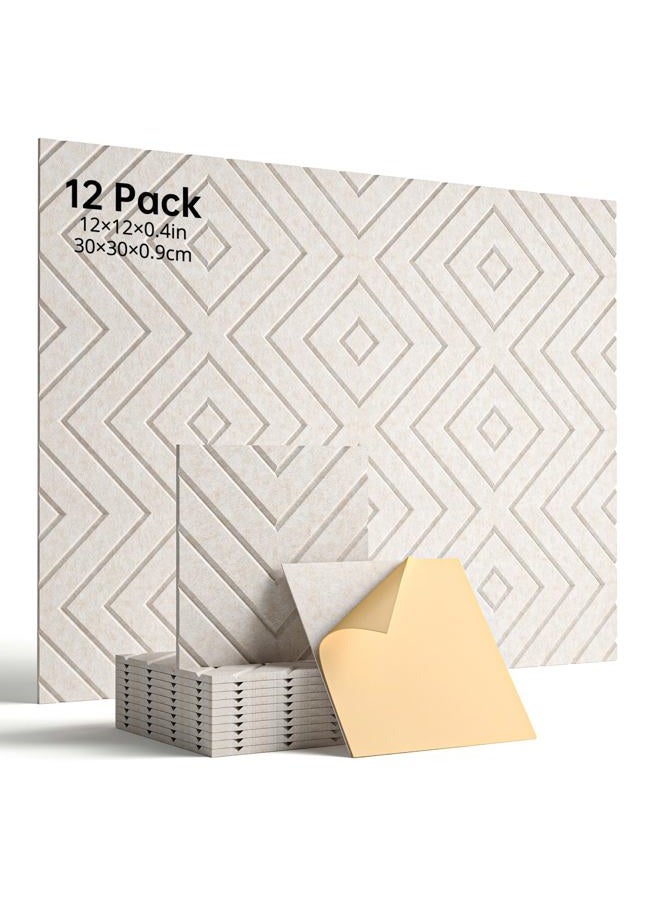 Woovio Sound Proof Foam Panels for Walls, 12 Pack Self-Adhesive Acoustic Panels, 12" X 12" X 0.4" Soundproof Wall Panels for Door, Ceiling, Home Office Beige - Image 1