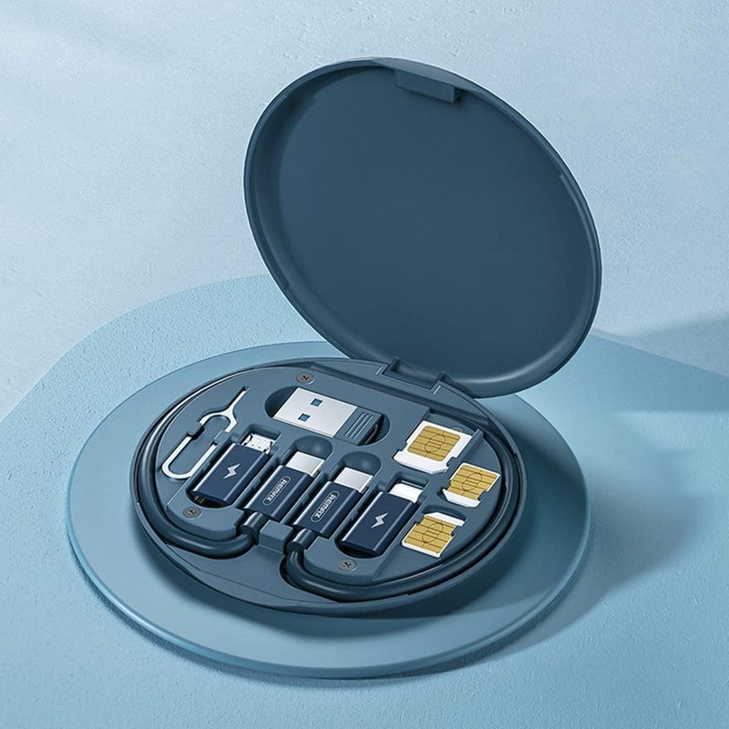 آيباما مجموعة أدوات تنظيم الإلكترونيات الرقمية الصغيرة من ، كابل بيانات USB متعدد الوظائف بقدرة 60 واط، صندوق تخزين خط الشحن السريع، مجموعة دبوس إزالة البطاقة (أزرق) - Image 1