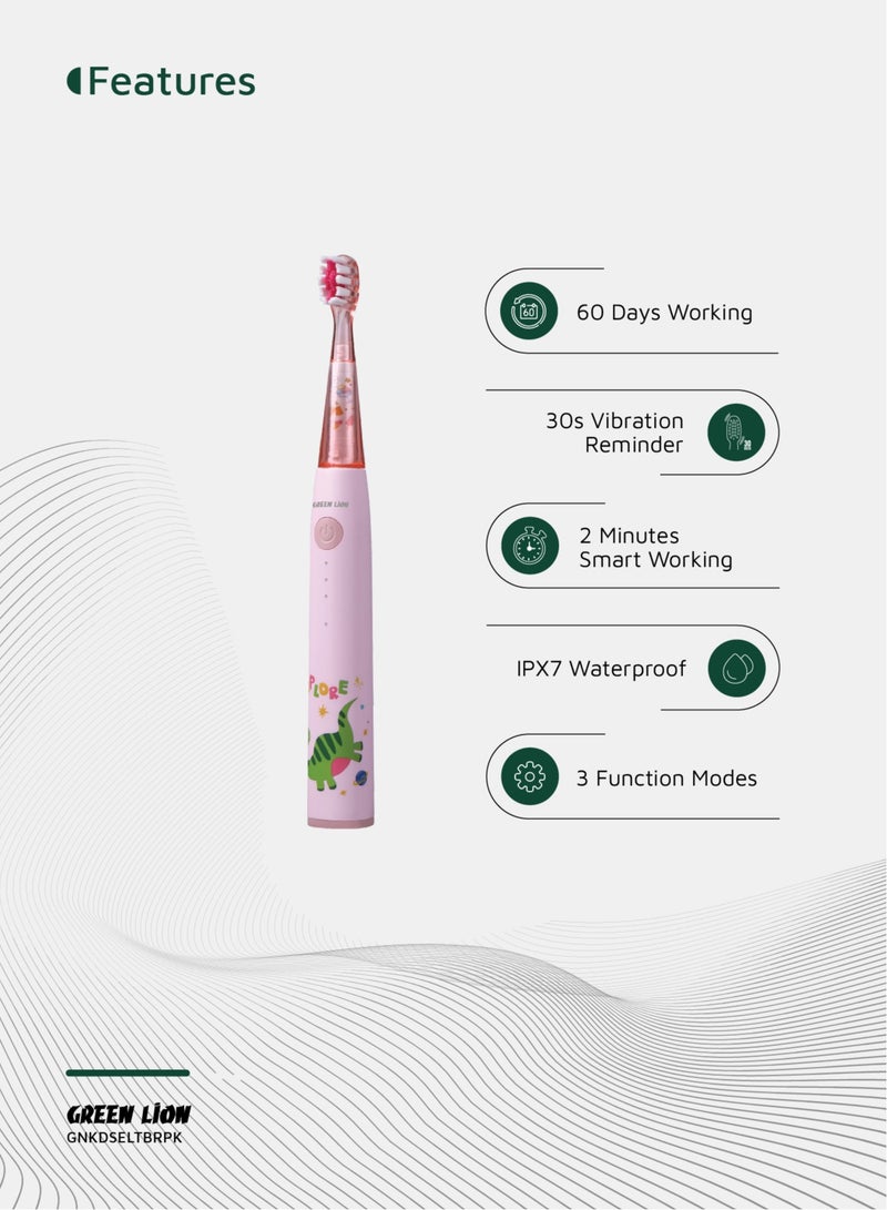 GREEN LION Electric Toothbrush for Kids with 3 Function modes and 2 Intensity Modes / Shining Lights / 2Brush Heads / for 2-10 Years Old / Food-Grade Bristles/ Children Oral Hygiene Tooth brush for Girls- Pink - Image 2
