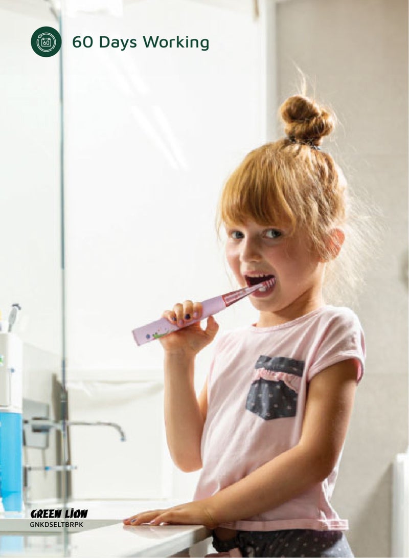 GREEN LION Electric Toothbrush for Kids with 3 Function modes and 2 Intensity Modes / Shining Lights / 2Brush Heads / for 2-10 Years Old / Food-Grade Bristles/ Children Oral Hygiene Tooth brush for Girls- Pink - Image 3