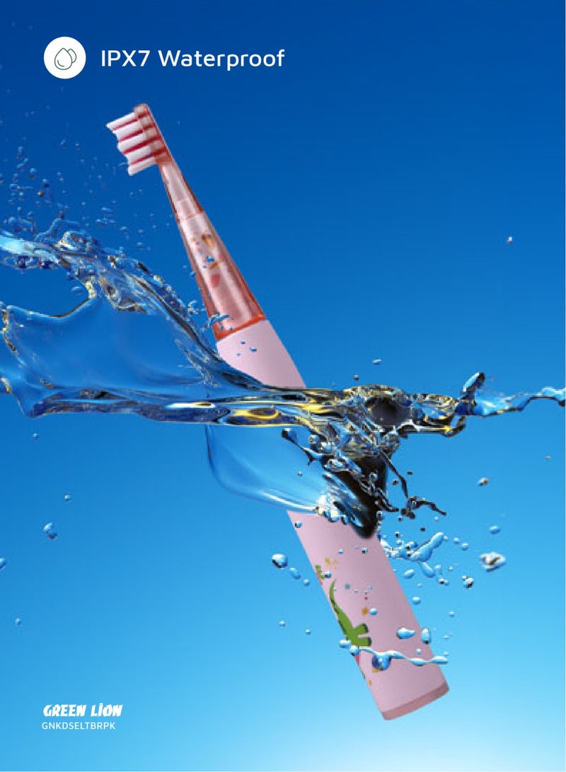 GREEN LION Electric Toothbrush for Kids with 3 Function modes and 2 Intensity Modes / Shining Lights / 2Brush Heads / for 2-10 Years Old / Food-Grade Bristles/ Children Oral Hygiene Tooth brush for Girls- Pink - Image 4