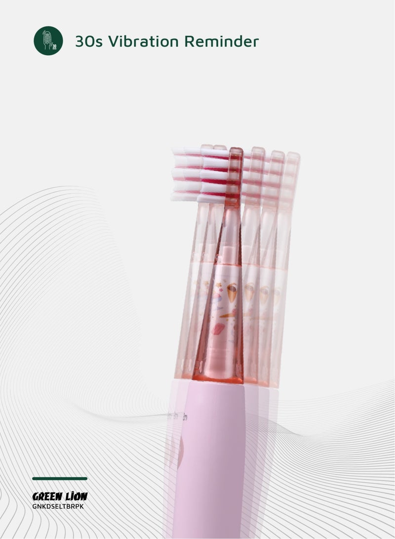 GREEN LION Electric Toothbrush for Kids with 3 Function modes and 2 Intensity Modes / Shining Lights / 2Brush Heads / for 2-10 Years Old / Food-Grade Bristles/ Children Oral Hygiene Tooth brush for Girls- Pink - Image 5