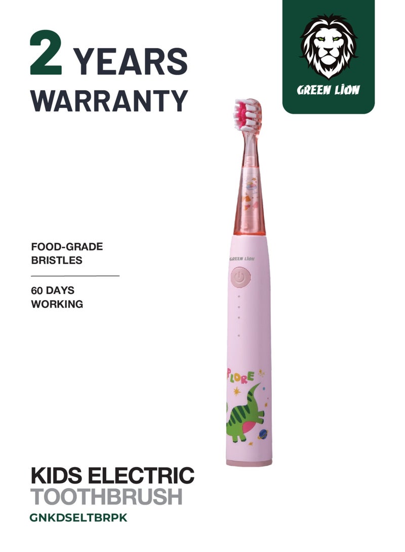 GREEN LION Electric Toothbrush for Kids with 3 Function modes and 2 Intensity Modes / Shining Lights / 2Brush Heads / for 2-10 Years Old / Food-Grade Bristles/ Children Oral Hygiene Tooth brush for Girls- Pink - Image 1