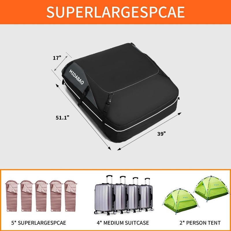 MIDABAO 20 Cubic Waterproof Duty Car Roof Top Carrier-Car Cargo Roof Bag Car Roof Top Carrier - Waterproof & Coated Zippers- Includes Anti-Slip Mat- for Cars with or Without Racks (20 Cubic Feet) - Image 5