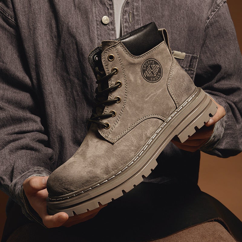 High Quality Men'S Shoes Retro Couple Rhubarb Boots Outdoor Sports Mountaineering Workwear Martin Boots For Men - Image 1