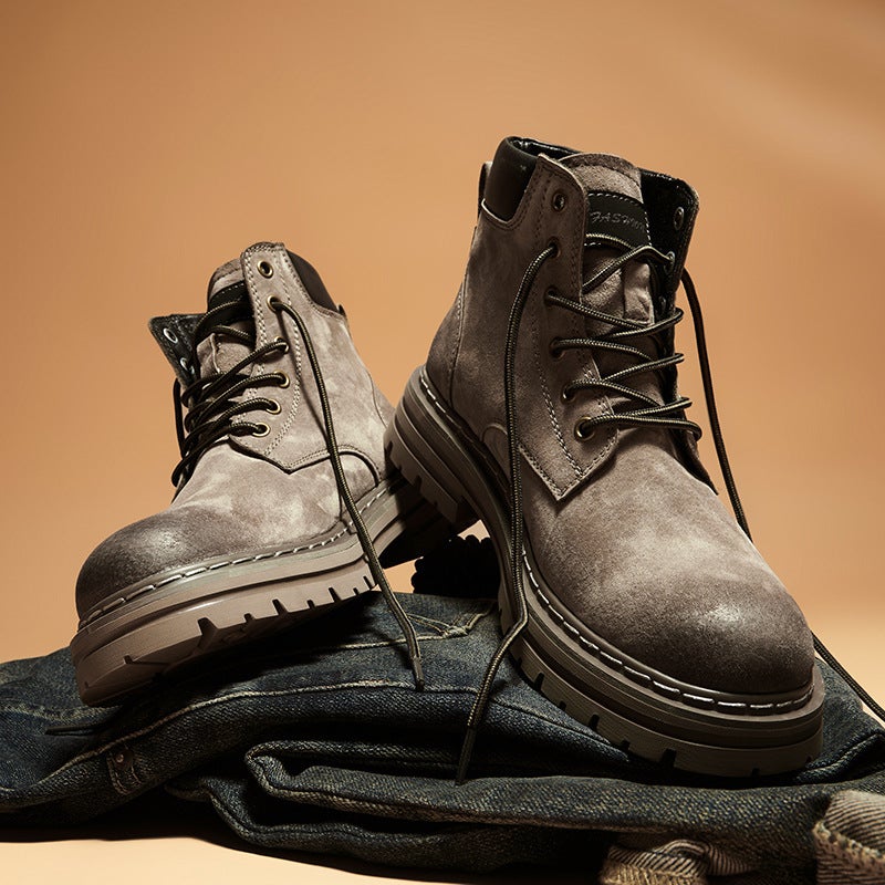 High Quality Men'S Shoes Retro Couple Rhubarb Boots Outdoor Sports Mountaineering Workwear Martin Boots For Men - Image 4