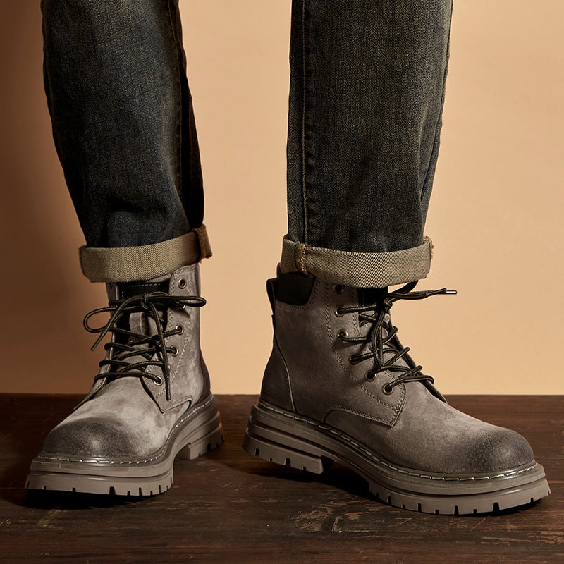 High Quality Men'S Shoes Retro Couple Rhubarb Boots Outdoor Sports Mountaineering Workwear Martin Boots For Men - Image 5
