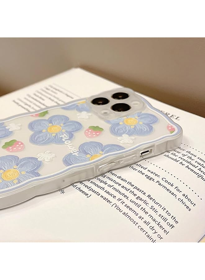 إيروريكس جراب لهاتف iPhone 16 أزرق مطبوع عليه رسومات زيتية زهور بالليزر لامعة بنمط مموج مجعد أنيق ومتين غطاء حماية من مادة TPU للفتيات والنساء أزرق 16 - Image 4