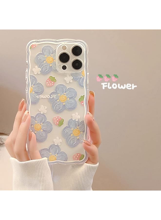 إيروريكس جراب لهاتف iPhone 16 أزرق مطبوع عليه رسومات زيتية زهور بالليزر لامعة بنمط مموج مجعد أنيق ومتين غطاء حماية من مادة TPU للفتيات والنساء أزرق 16 - Image 3