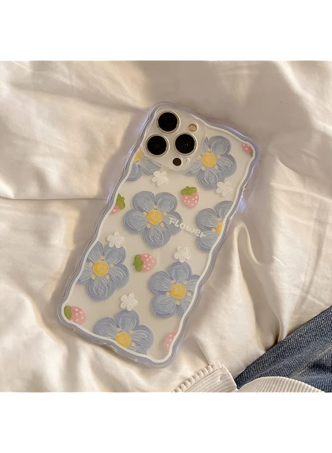 إيروريكس جراب لهاتف iPhone 16 أزرق مطبوع عليه رسومات زيتية زهور بالليزر لامعة بنمط مموج مجعد أنيق ومتين غطاء حماية من مادة TPU للفتيات والنساء أزرق 16 - Image 2