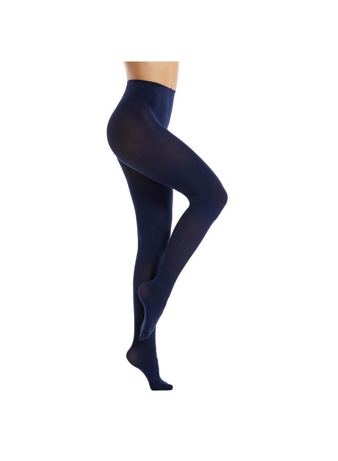 Frola Women's 80 Denier Soft Semi Opaque Solid Color Footed Pantyhose Tights, Navy Blue, S-M - Image 3