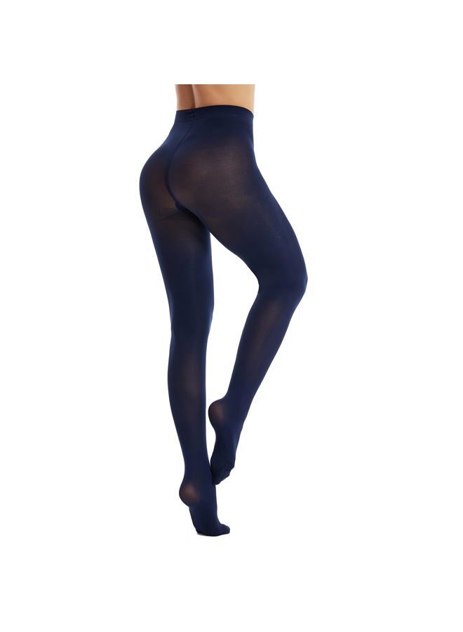 Frola Women's 80 Denier Soft Semi Opaque Solid Color Footed Pantyhose Tights, Navy Blue, S-M - Image 5