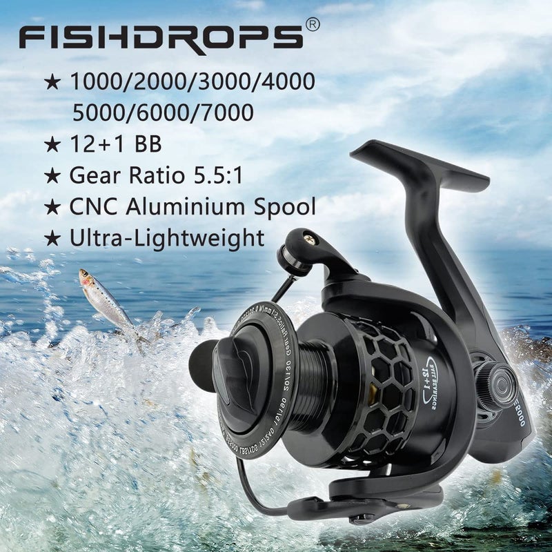 Fishdrops Spinning Fishing Reels 12+1BB Ultra Lightweight Carved Aluminum Spool Reels Affordable Smooth Spinning Reel - Image 3