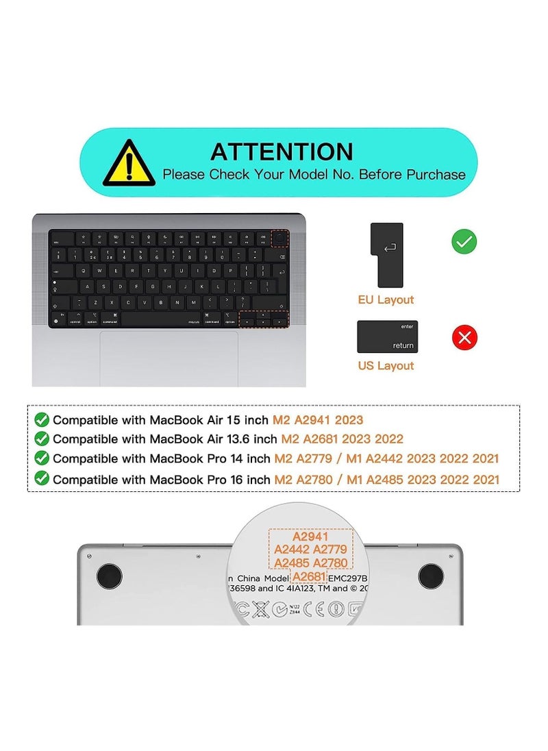 AMM - EU Version Arabic English Silicone Keyboard Cover Compatible with MacBook Air 15.3" & 13.6" 2023 Model A2941/A2681 & Compatible with MacBook Pro 14.2" & 16.2" M2/M1 A2442, A2779/A2485, A2780" Black - Image 1