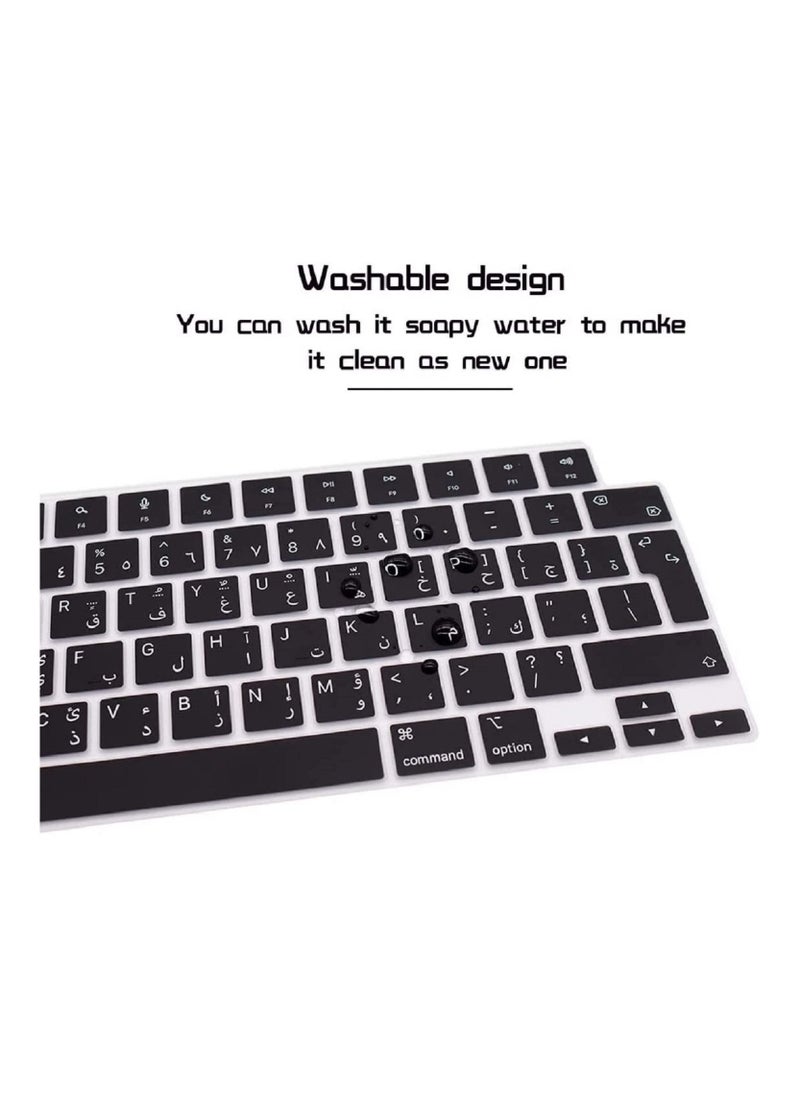 AMM - EU Version Arabic English Silicone Keyboard Cover Compatible with MacBook Air 15.3" & 13.6" 2023 Model A2941/A2681 & Compatible with MacBook Pro 14.2" & 16.2" M2/M1 A2442, A2779/A2485, A2780" Black - Image 1