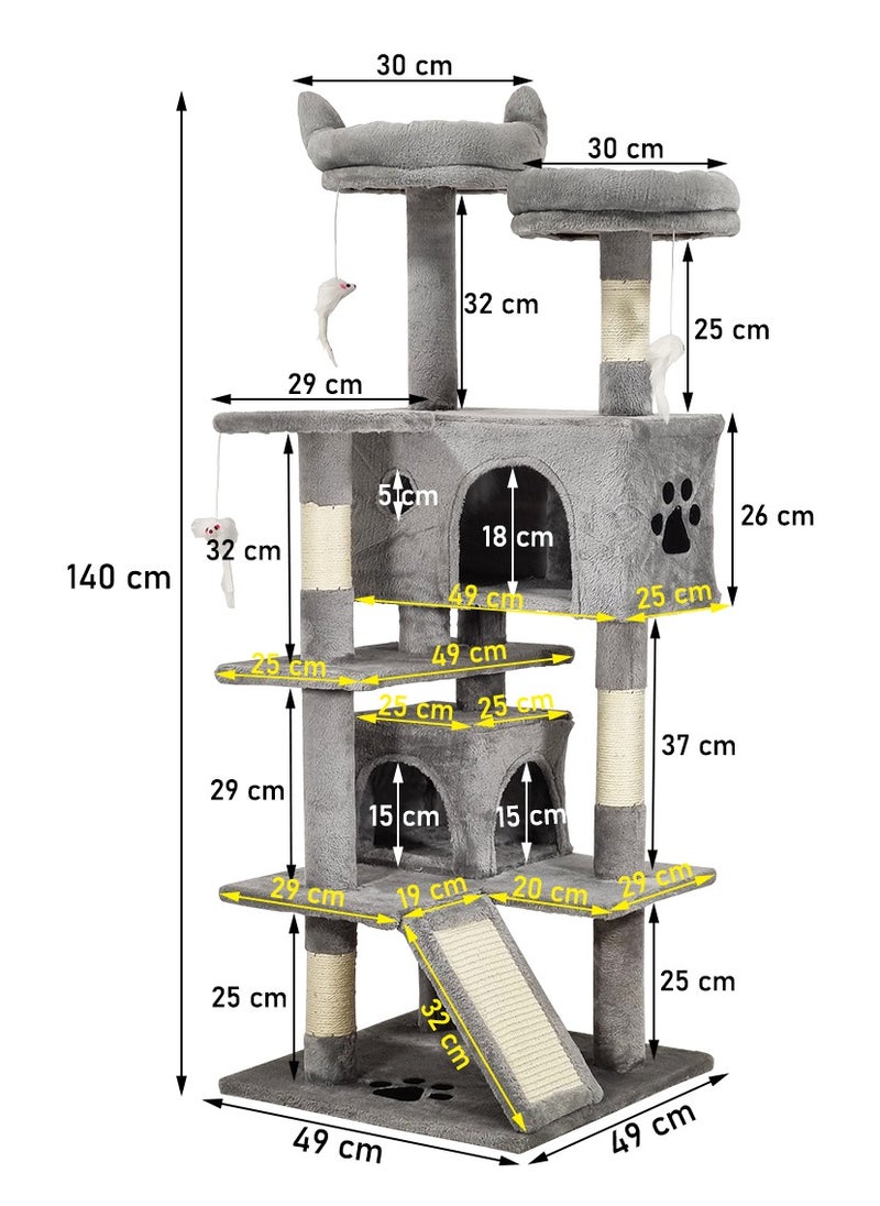 Cat tree tower for Indoor cats, Multi-level cat tree activity center with Plush perches, Interactive cat toys, Sisal scratching post, Double condos, and Scratching board 140 cm (Grey) - pzsku/ZB8E61523992954A79119Z/45/_/1722509636/e4f24457-fa22-4273-991a-504874eb5610