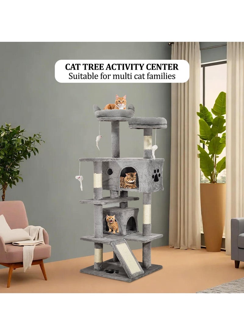 Cat tree tower for Indoor cats, Multi-level cat tree activity center with Plush perches, Interactive cat toys, Sisal scratching post, Double condos, and Scratching board 140 cm (Grey) - pzsku/ZB8E61523992954A79119Z/45/_/1722509677/686f9db8-39fd-48c9-af89-7acc1c574074