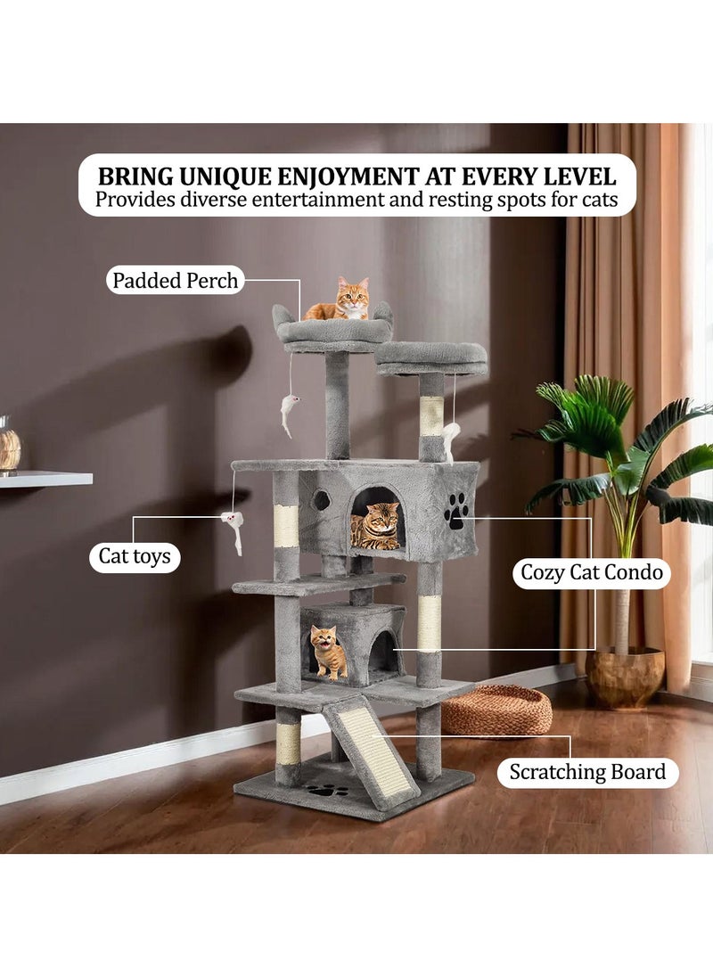 Cat tree tower for Indoor cats, Multi-level cat tree activity center with Plush perches, Interactive cat toys, Sisal scratching post, Double condos, and Scratching board 140 cm (Grey) - pzsku/ZB8E61523992954A79119Z/45/_/1722509697/87c49a22-0ffe-446b-87a3-f221aab8ebb3