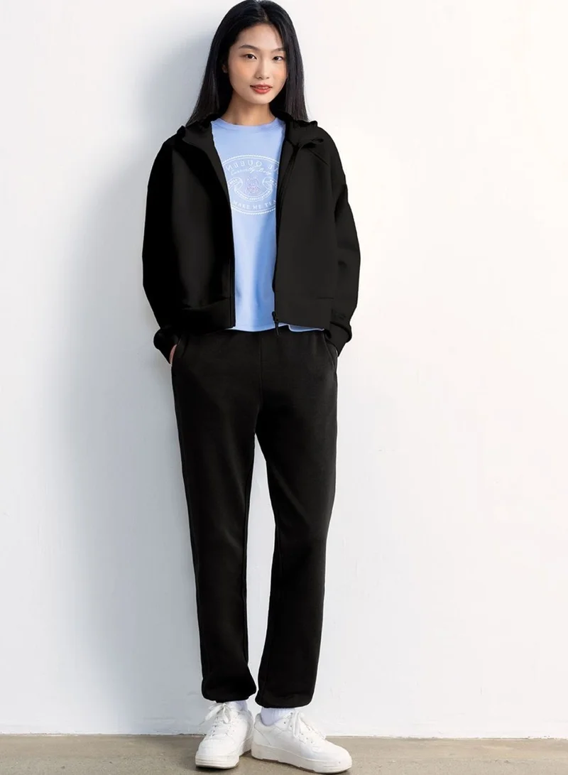 GIORDANO Women's Regular Fit Pants: French Terry, High Waist Comfort