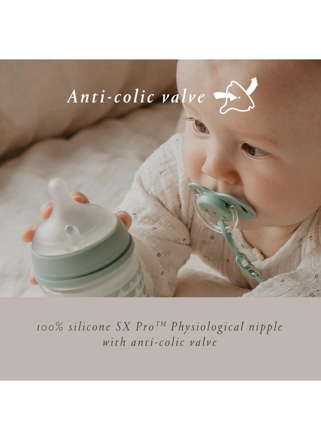 SUAVINEX - Suavinex Bonhomia Glass Baby Bottle with SX PRO Silicone Nipple, Anti Colic Baby Bottles, Baby Bottles for Breastfed Babies, Slow Flow, 0mo, 4oz, Beige - Image 1