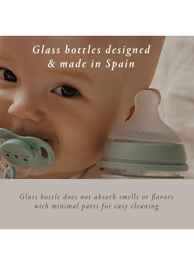 SUAVINEX - Suavinex Bonhomia Glass Baby Bottle with SX PRO Silicone Nipple, Anti Colic Baby Bottles, Baby Bottles for Breastfed Babies, Slow Flow, 0mo, 4oz, Beige - Image 1