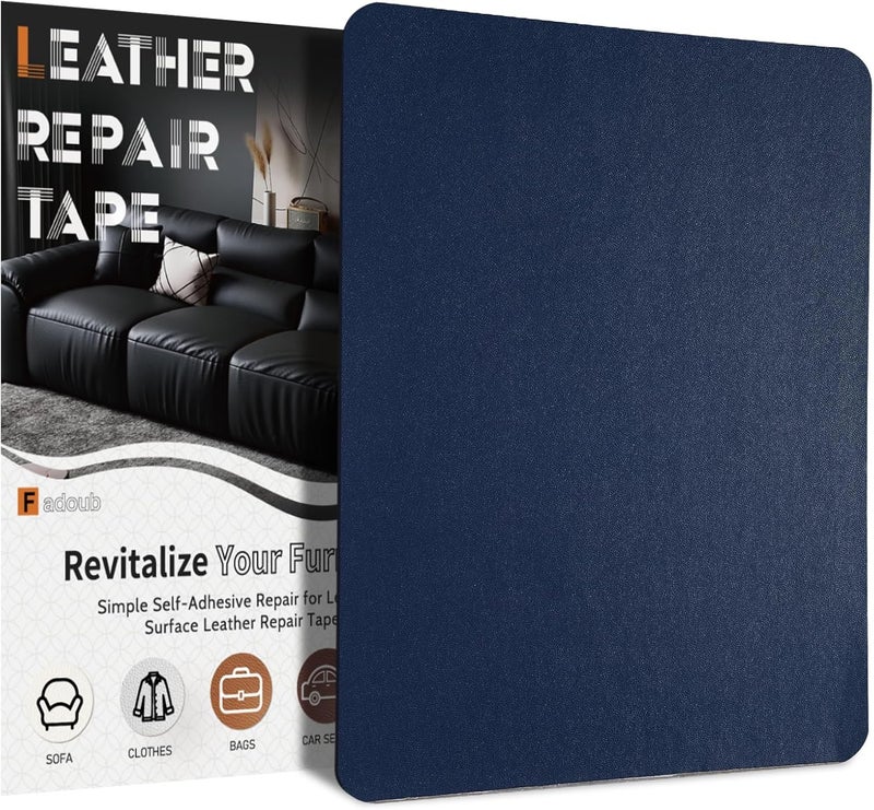 Fadoub Leather Repair Patch Tape Self-Adhesive, 8x11In Heavy Duty Vinyl Patch, Leather Repair Kit for Furniture, Sofa, Couch, Office Chair, Car Seat, Car Interior(Dark Blue-Fine Grain) - Image 1