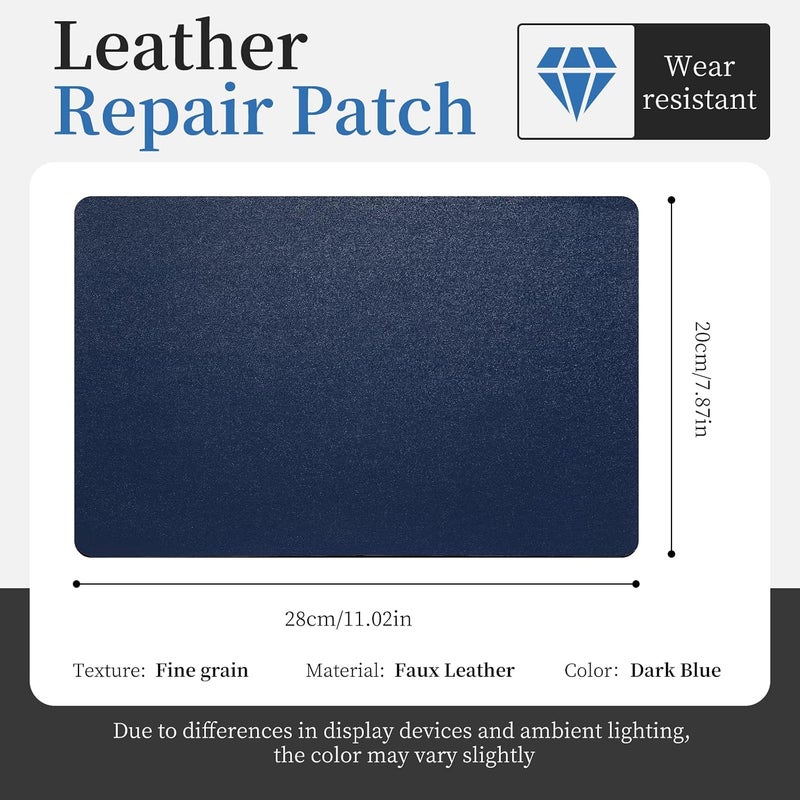 Fadoub Leather Repair Patch Tape Self-Adhesive, 8x11In Heavy Duty Vinyl Patch, Leather Repair Kit for Furniture, Sofa, Couch, Office Chair, Car Seat, Car Interior(Dark Blue-Fine Grain) - Image 2