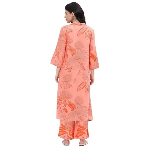 Biba women Peach Viscose Rayon Straight Kurta Set_38 - Image 4