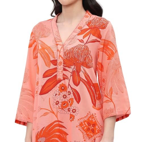 Biba women Peach Viscose Rayon Straight Kurta Set_38 - Image 5