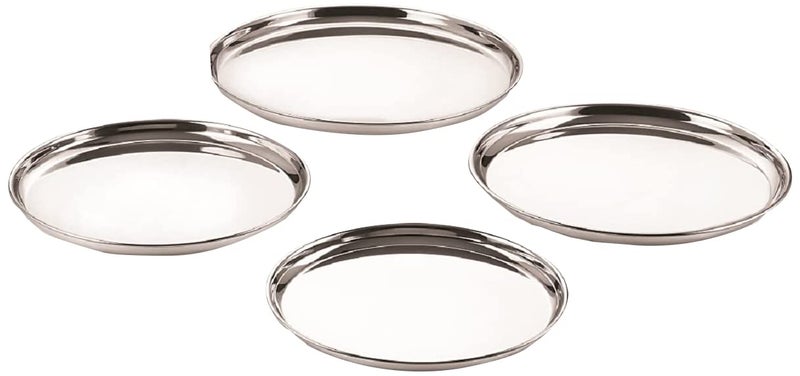 Neelam Stainless Steel 11, 22 Gauge, Buffet Plate, 25 cm, Set of 4, Perfect for Daily Usage, Dishwasher Safe, Plates for Home, Cafe, Restaurants, Parties, Long-Lasting, Easy to Clean & Maintain - Image 1