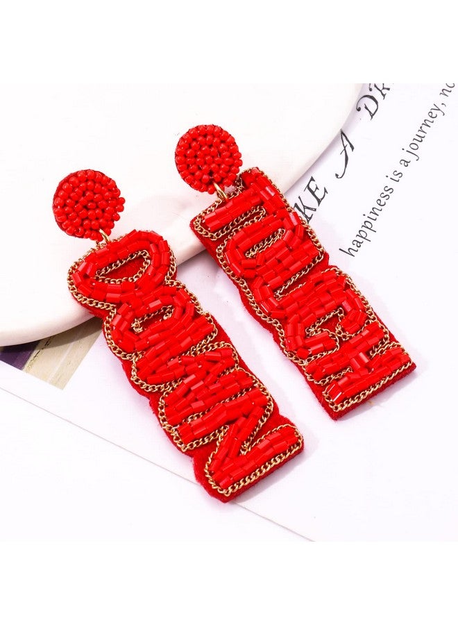 فالين أقراط من الخرز لأعياد كرة القدم للسيدات أقراط يدوية الصنع عليها حروف لمس الأرض أقراط مميزة لفريق رياضي هدايا مجوهرات للحفلات الرياضية (أحمر) - Image 5