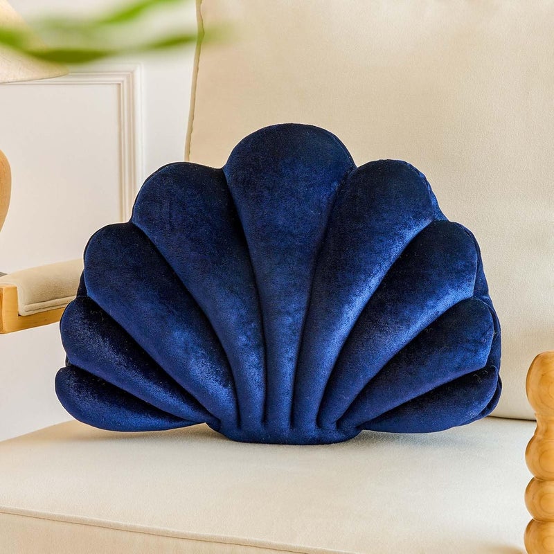 Lfsaaj Navy Blue Seashell Throw Pillows, Shell Shaped Throw Pillows, 13 Inch Soft Velvet Home Decorative Pillow Plush Cushion for Bed Couch Living Sofa Room Decor Accent Throw Pillow - Image 1
