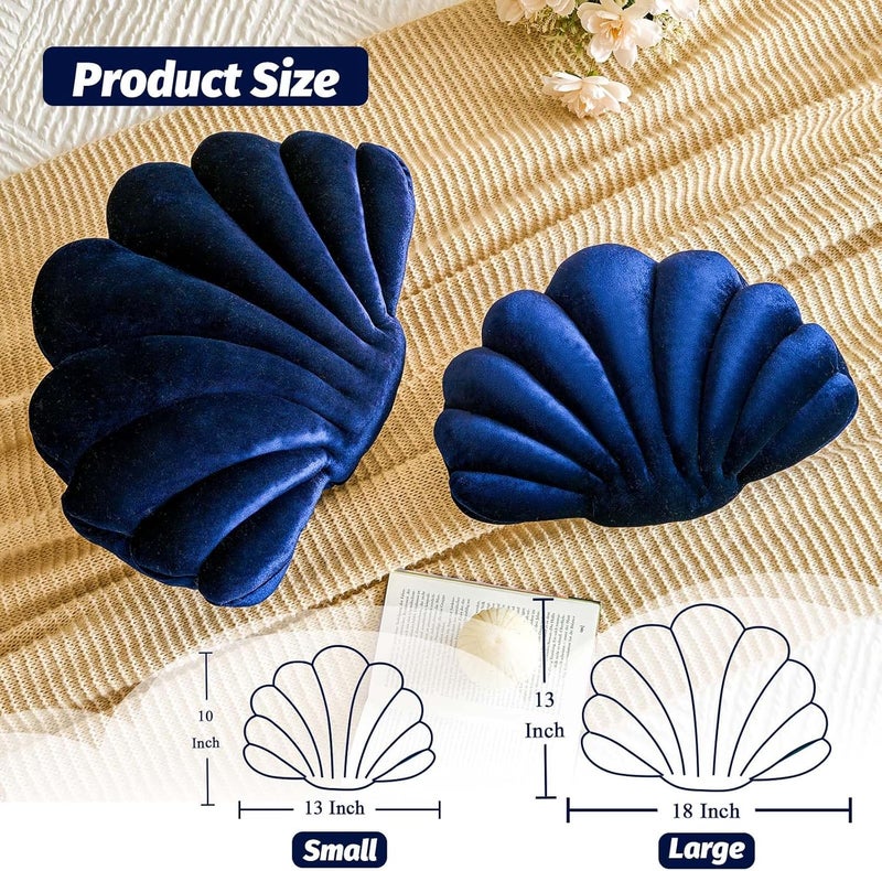 Lfsaaj Navy Blue Seashell Throw Pillows, Shell Shaped Throw Pillows, 13 Inch Soft Velvet Home Decorative Pillow Plush Cushion for Bed Couch Living Sofa Room Decor Accent Throw Pillow - Image 2
