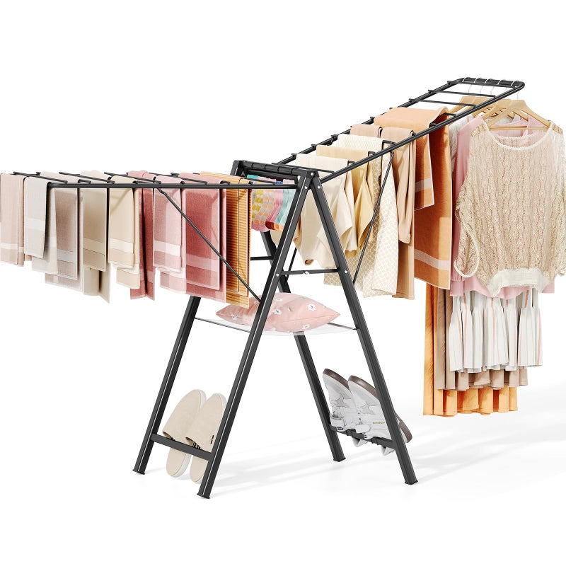 APEXCHASER Foldable Clothes Drying Rack Metal Laundry Drying Rack Collapsible Ultra Thin Clothes Rack for Sweater Bra Towel for Indoor Outdoor Use Height Adjustable Gullwing Clothes Airer Black - Image 2