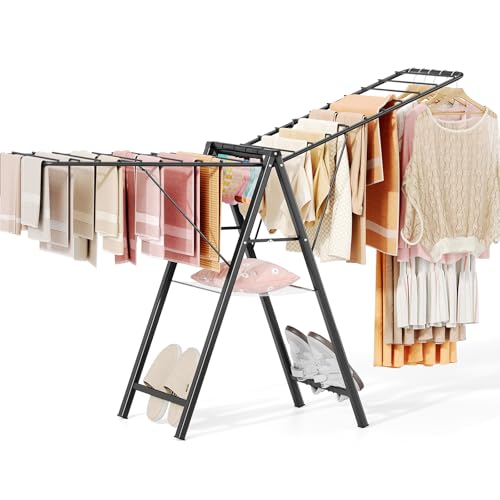APEXCHASER Foldable Clothes Drying Rack Metal Laundry Drying Rack Collapsible Ultra Thin Clothes Rack for Sweater Bra Towel for Indoor Outdoor Use Height Adjustable Gullwing Clothes Airer Black - Image 1