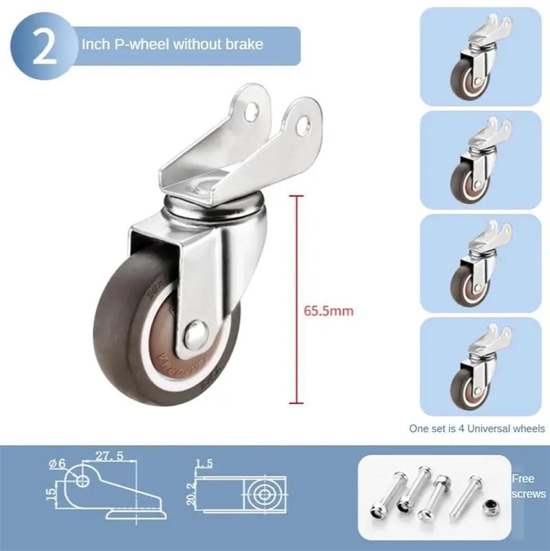عجلة أثاث عالمية مقاس 2 بوصة صامتة من المطاط الناعم على شكل حرف L P جبيرة بكرة 4 قطع لون P A - Image 3