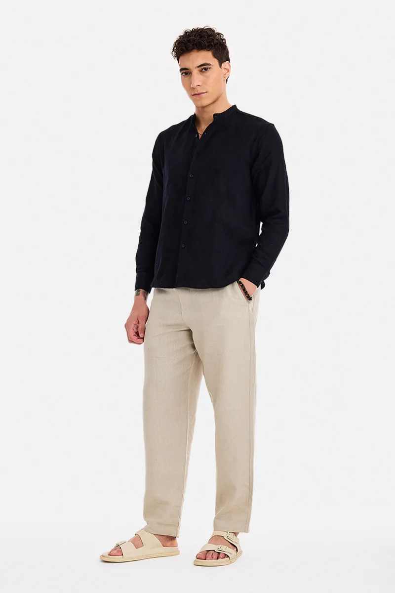 SNITCH Black Geometric Long Sleeve Regular Fit Shirt