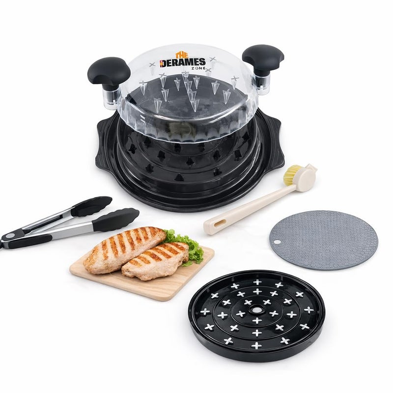 THE DERAMES ZONE Chicken Shredder Tool Twist with Brush -10" Large Chicken Breast Meat Shredder Machine â€“ BPA-Free Meat Grinder with Removable Tray, Non-Slip Suitable for Pork, Beef, Chicken - Dishwasher Safe (Black) - Image 1