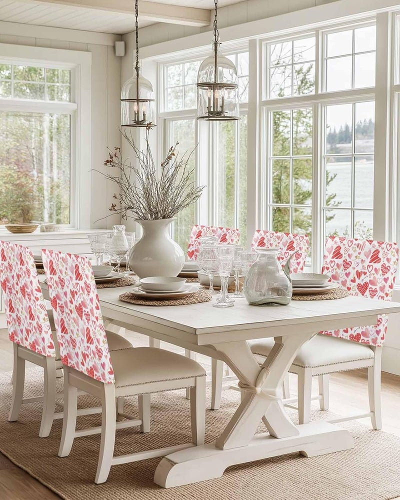 LooPoP Chair Covers Set of 4 Red Love Chair Slipcover Protector Removable Washable Stretch Chair Covers Pink Heart Chair Back Covers for Dining Chairs Kitchen Dinner Party Holiday Decor - Image 5