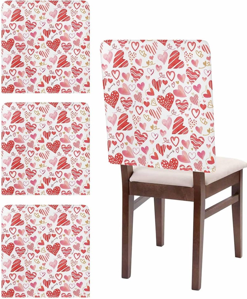 LooPoP Chair Covers Set of 4 Red Love Chair Slipcover Protector Removable Washable Stretch Chair Covers Pink Heart Chair Back Covers for Dining Chairs Kitchen Dinner Party Holiday Decor - Image 1