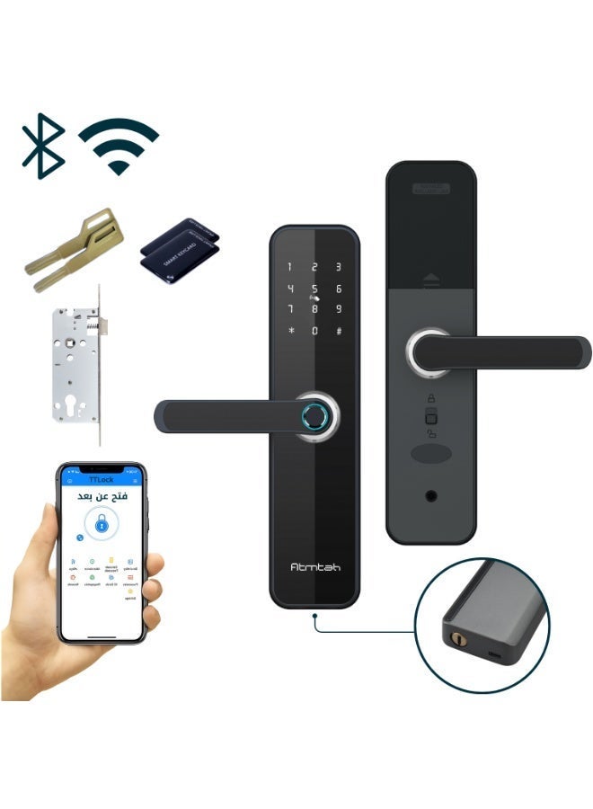 Atmtah Fingerprint Smart Lock WiFi Bluetooth 2-in-1 No Gateway Needed Smart Door Lock Saudi Standard Mortise TTLock App Control 5 Unlock Methods for Home Office Daily Use with Arabic Language Support - Image 2