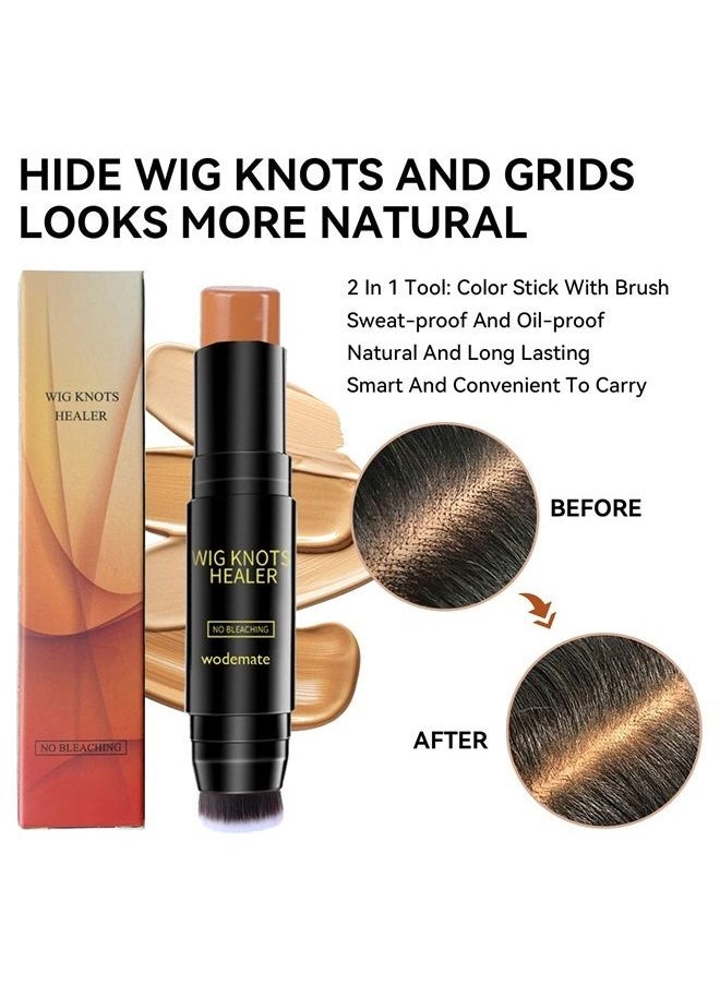 WodeMate - Wig Knot Concealer for Lace Wigs, Lace Tint Dyeing Concealer Stick,Wig Knots Healer with Brush Portable, Hair Color Stick No Bleaching for Frontal Part, Hairline Wigs, Medium Brown-03 - Image 1