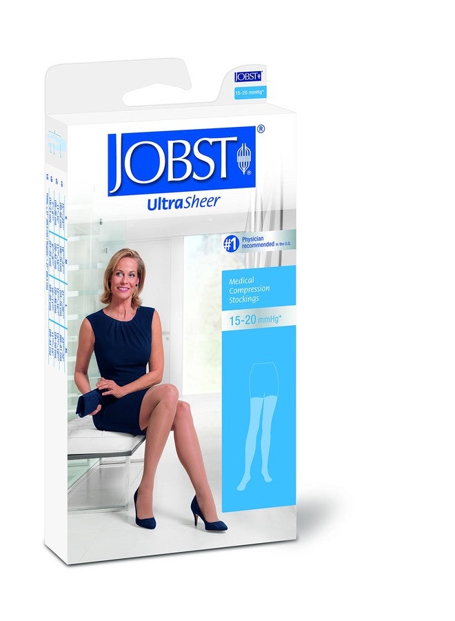JOBST UltraSheer Thigh High with Silicone Dot Top Band, 15-20 mmHg Compression Stockings, Open Toe, Medium, Natural - Image 2