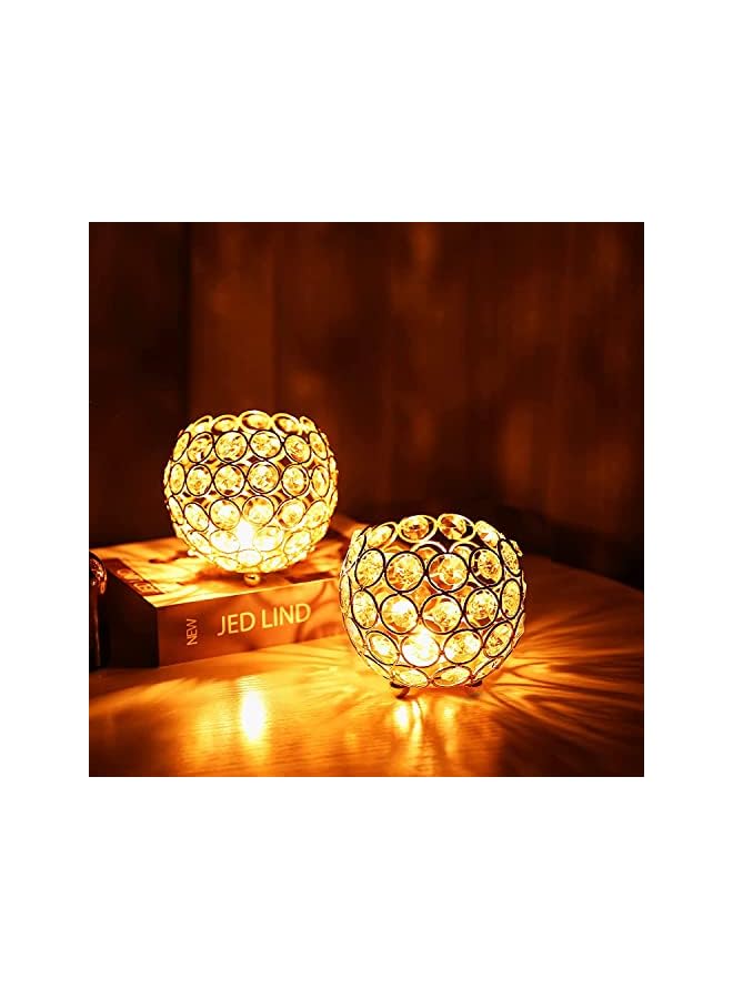 The Bros Crystal Gold Candle Holders Set of 2 Tea Light Metal Bowl Luxurious Candlestick 9.5cm Tall Candle Stand Ornaments for Christmas Living Room Wedding Table Centerpieces - Image 4