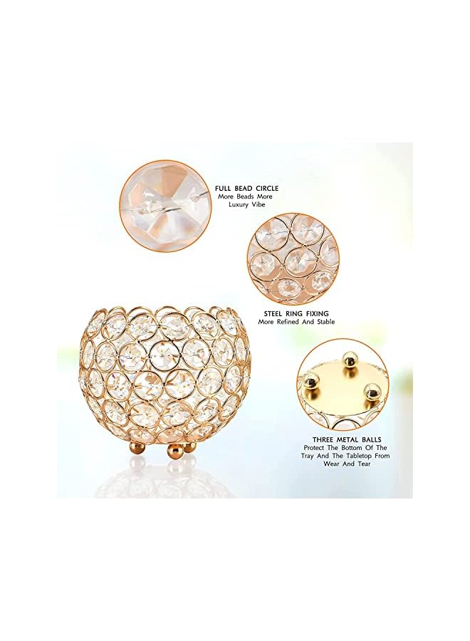 The Bros Crystal Gold Candle Holders Set of 2 Tea Light Metal Bowl Luxurious Candlestick 9.5cm Tall Candle Stand Ornaments for Christmas Living Room Wedding Table Centerpieces - Image 2